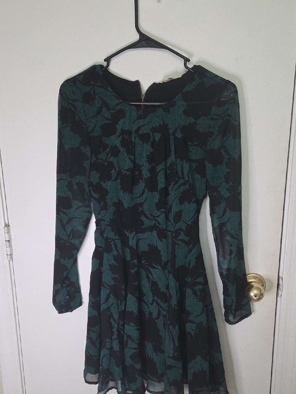 Sugarlips Teal and Black Floral Long-Sleeve Fit & Flare Dress